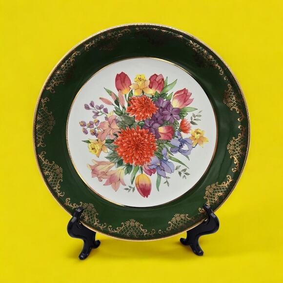 Weatherby Royal Falcon Vintage Decorative Spring Summer 8.5" Floral Green Plate - Picture 1 of 11